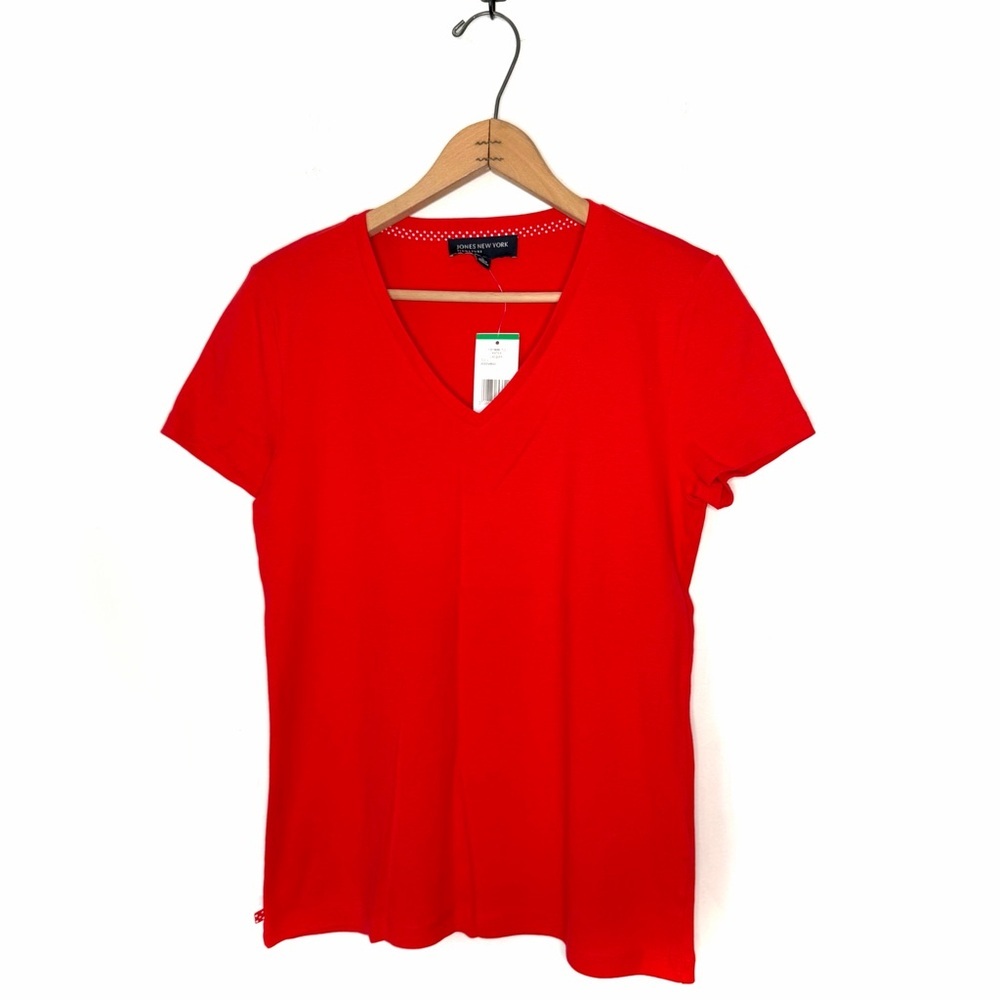 Jones New York Red V-neck Short Sleeve Tee Size Large NWT